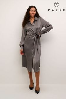 Kaffe Grey Kalotte Tie Waist Satin Shirt Dress (AC5221) | 133 €