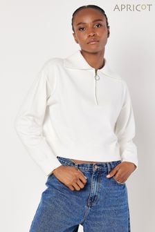 乳白色 - Apricot Zip Collar Cropped Sweatshirt (AC5285) | HK$401