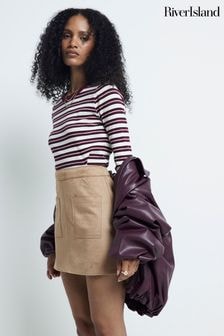 River Island Beige Suedette Mini Skirt (AC5926) | $43