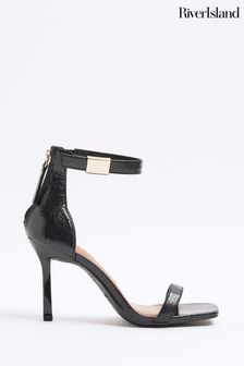 River island black heeled sandals cheap