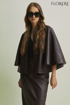 Florere Leather Cape-Sleeve Jacket (AC6119) | $511