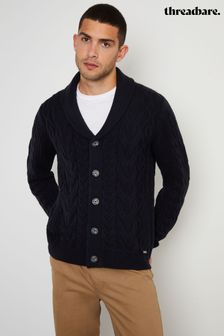 Threadbare Blue Cable Knit Shawl Collar Cardigan With Wool (AC6563) | €40