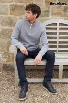 Threadbare Grey Cotton Blend Knitted Quarter Zip Jumper (AC6661) | LEI 155