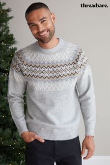 Threadbare Grey Raglan Sleeve Fairisle Pattern Christmas Jumper (AC6678) | $45