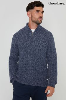 Threadbare Blue Waffle Knit Quarter Zip Jumper (AC6699) | $48