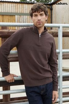 بني - Threadbare Basket Stitch Detail Knitted Quarter Zip Jumper (AC6700) | ر.ق119