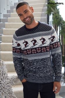 Threadbare Blue Cable Knit Ski Fairisle Pattern Christmas Jumper (AC6735) | 165 zł