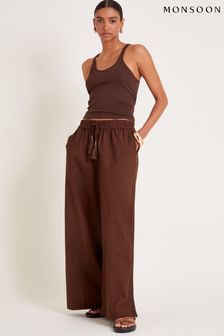 Monsoon Brown Yara Plain Wide Leg Trousers (AC6867) | €33