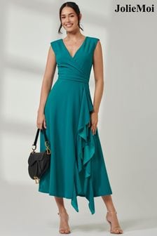 Jolie Moi Green Wrap Front Frill Detail Maxi Dress (AC6936) | HK$812