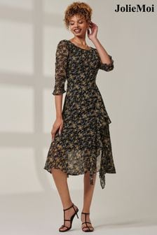 Jolie Moi Black Half Sleeve Floral Dress (AC6937) | €84