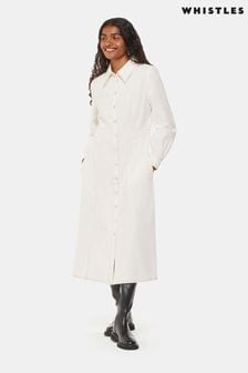 Whistles White Petite Whistles Harlowe Denim Midi White Dress (AC6946) | €244