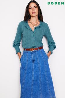 Boden Blue Dark Tia Pointelle Frilled Cardigan (AC8503) | $146