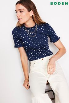 Boden Blue Supersoft Frill Detail T-Shirt (AC8513) | OMR17