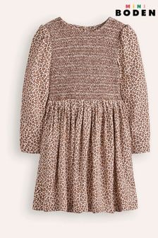 Boden Brown Leopard Print Shirred Bodice Woven Dress (AC8543) | CHF 57 - CHF 63