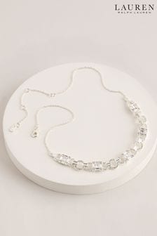 Lauren Ralph Lauren Pearson 16in Silver Tone And Clear Crystal Baguette Frontal Necklace (AC8606) | 630 zł