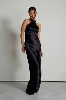 Six Stories Black Halter Neck Satin Bridesmaid Dress (AC8726) | KRW275,400