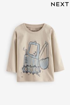 Neutral Digger 100% Cotton Long Sleeve Transport T-Shirt (3mths-7yrs) (AC8735) | 4,190 Ft - 5,390 Ft