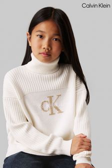 Calvin Klein White Monologo Roll Neck Jumper (AC8955) | €89