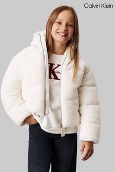 Calvin Klein White Teddy Hooded Puffer Jacket (AC8962) | €230