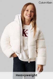 Calvin Klein White Teddy Hooded Puffer Jacket (AC8962) | $257