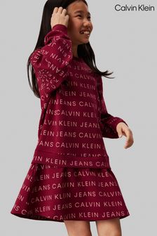 Calvin Klein Burgundy Red Logo Fleece Long Sleeved Dress (AC8963) | HK$1,209