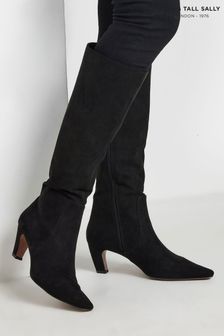 Long Tall Sally Black Knee Micro Kitten Boots (AC9012) | €107