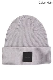 Calvin Klein Grey Cotton And Wool Blend Rib Beanie (AC9121) | $106