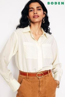 Boden Cream Connie Relaxed Silk Shirt (AC9459) | $256