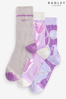 Radley London Purple Floral Socks Set 3 Pack (AD0681) | $43