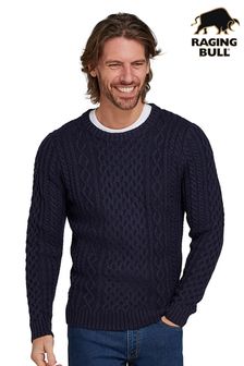 Raging Bull Blue Chunky Cable Crew Neck Jumper (AD0832) | $171 - $188