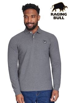 Raging Bull Grey Long Sleeve Classic Patch Pique Polo Shirt (AD0897) | 380 zł - 410 zł