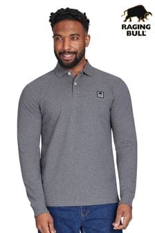 Raging Bull Grey Long Sleeve Classic Patch Pique Polo Shirt (AD0897) | $103 - $111