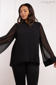 Live Unlimited Black Curve Wide Sleeve Half Placket Blouse (AD2470) | $118