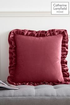 Catherine Lansfield Raspberry Red So Soft Velvet Double Frill Cushion (AD3361) | $31