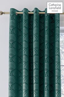 Catherine Lansfield Teal Green Art Deco Pearl Lined Eyelet Curtains (AD3505) | $103 - $111