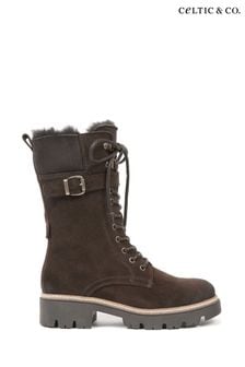 Celtic & Co. Leather & Sheepskin Lace Up Calf Brown Boots (AD4542) | ￥39,260