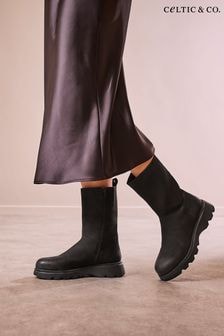 Celtic & Co. Calf Length Chunky Black Boots (AD4616) | $317