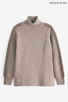 Celtic & Co. Merino Contrast Stripe Roll Neck Brown Jumper (AD4623) | 217 €