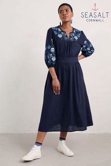 Seasalt Cornwall Blue Copse Laurel Embroidered Dress (AD4807) | €150