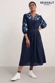 Seasalt Cornwall Blue Copse Laurel Embroidered Dress (AD4807) | $171