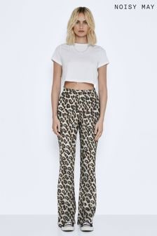 NOISY MAY Black High Waisted Leopard Print Flared Jersey Trousers (AD4982) | €33