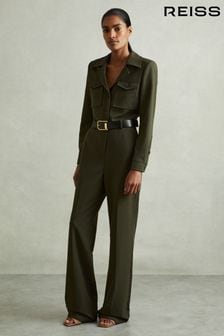 Reiss Dark Green Ray Petite Belted Utility Jumpsuit (AD4990) | $421