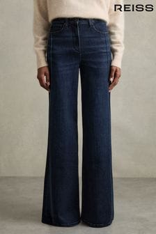 Reiss Dark Blue Heather Petite Stretch Cotton Wide Leg Jeans (AD4997) | €265