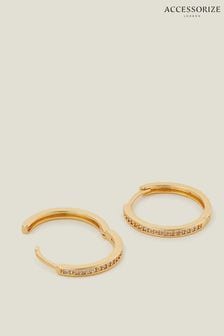 Accessorize Gold Tone 14ct Pave Hoop Earrings (AD5763) | €25