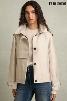 Reiss Neutral Mila Short Trench Coat With Cotton (AD6392) | $442