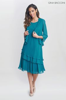 Gina Bacconi Green Lola Jacket And Asymmetric Triple Tiered Dress (AD6405) | OMR129