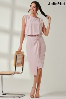 Jolie Moi Pink Tiered Draped Pencil Dress (AD6822) | $117