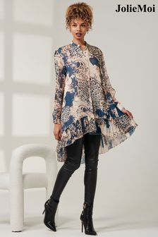 Jolie Moi Blue Asymmetric Tiered Hem Shirt (AD6842) | $128