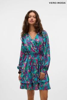 VERO MODA Pink Floral Printed V-Neck Short Dress (AD7065) | $77