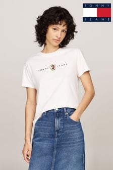 Tommy Jeans Regular Fit Crest Linear White T-Shirt (AD8878) | €50